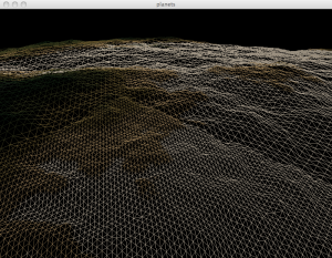 screenshot of the wireframe of a planet rendered from low orbit